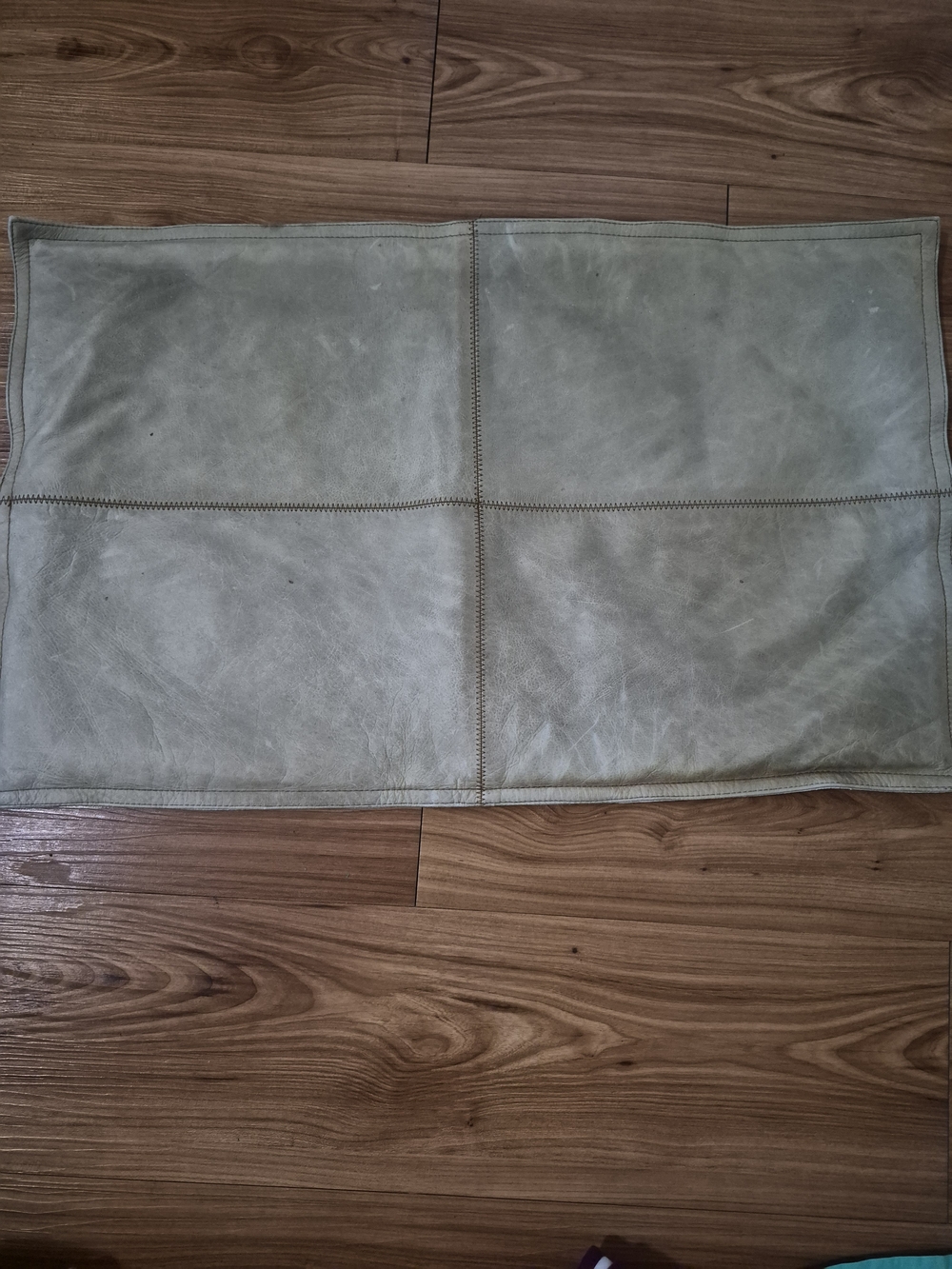 Pottery Barn Patchwork Leather Pillow Cover Gray Taupe 26x16 Rustic Modern